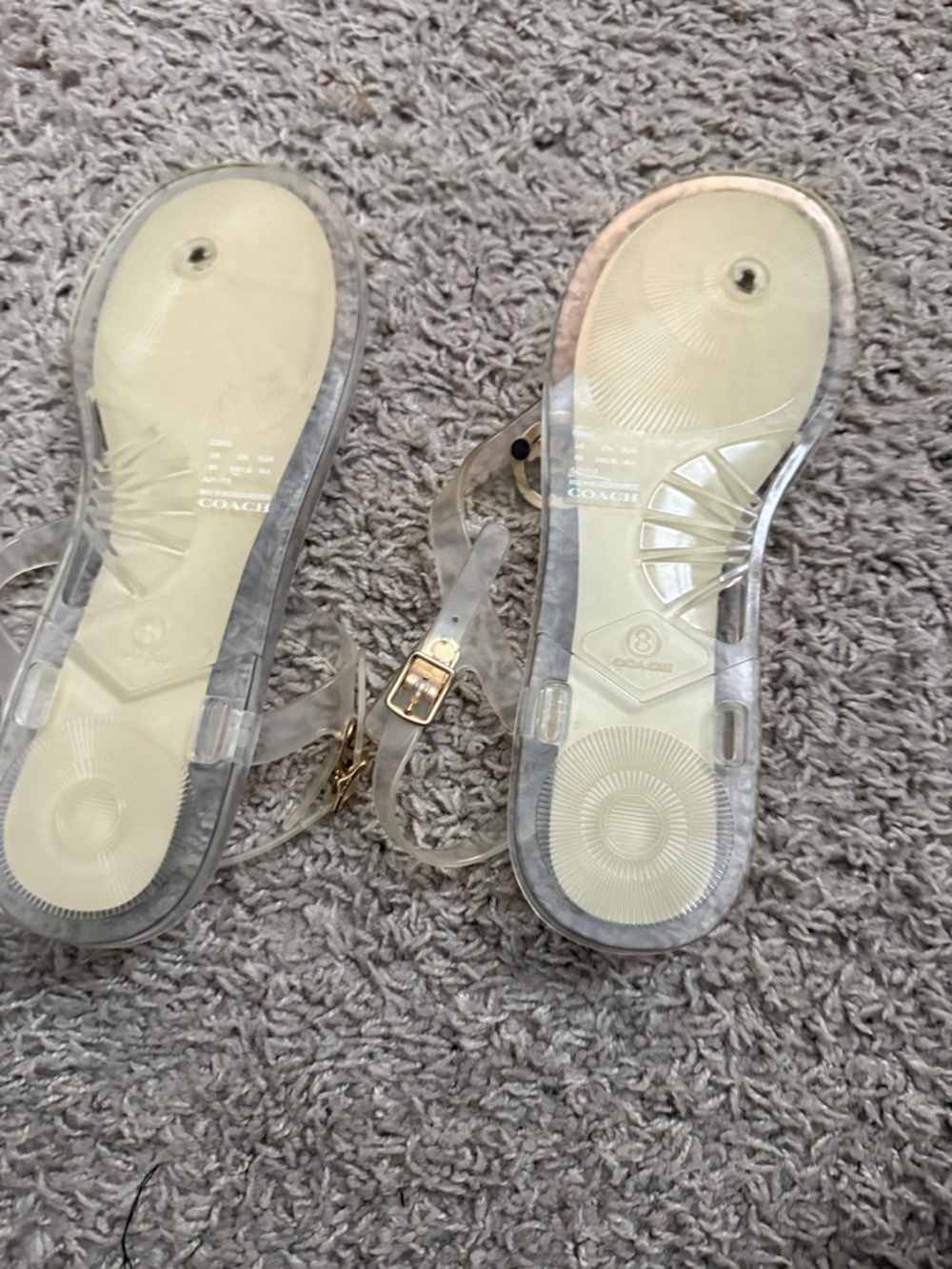 Coach Clear Jelly Sandals with Tan Signature Insole and Gold Accents - Picture 2 of 5